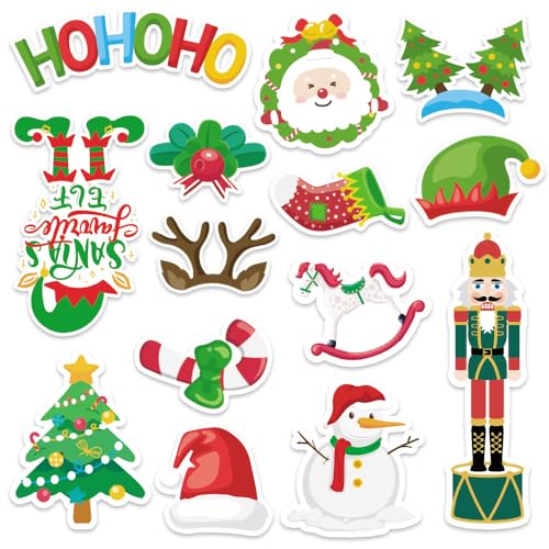 Image of Hying 56 PCS Christmas Cutouts Xmas Tree Snowman Bulletin Board Set Santa Cutout Decorations Winter Holiday Cutouts Cardstock Paper Cut-Outs for Classroom Chalkboard Decorations