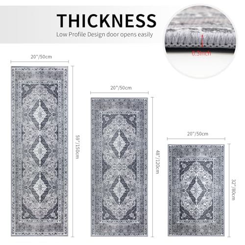 Kitchen Rugs Sets of 3 Washable Non Slip Dark Grey Kitchen Mats 3 Piece Set Boho Kitchen Runner Rugs Carpets for Hallway Front Door Dark Grey(50x80cm+50x120cm+50x150cm) - Image 4