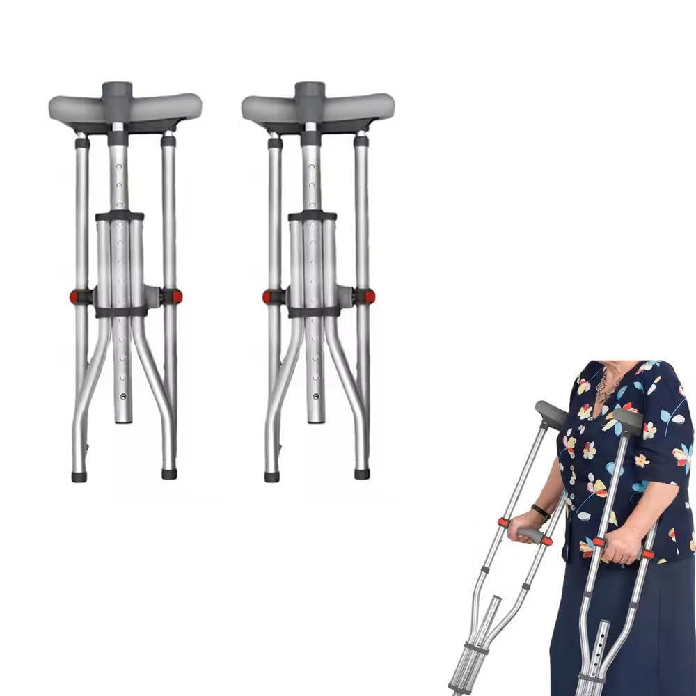 NEWFUN Muletas Adulto, Muletas Plegables, Capacidad de Carga 150 KG, Muletas de Aluminio con Apoyos Blandos para Antebrazos y Manos, Gris, 1 Par