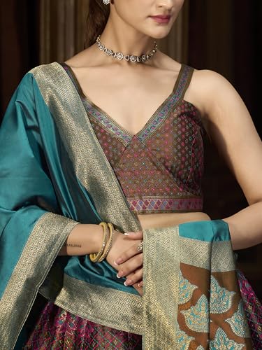 Image of PURVAJA Women's Kanjiwaram Semi-Stitched Lehenga choli