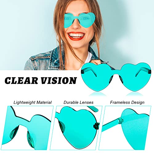 Heart Shaped Rimless Sunglasses, 10 Pairs Fun Party Eyewear, Transparent Candy Color Frameless Glasses For Valentine Bachelorette Beach Party Favor #TOP2