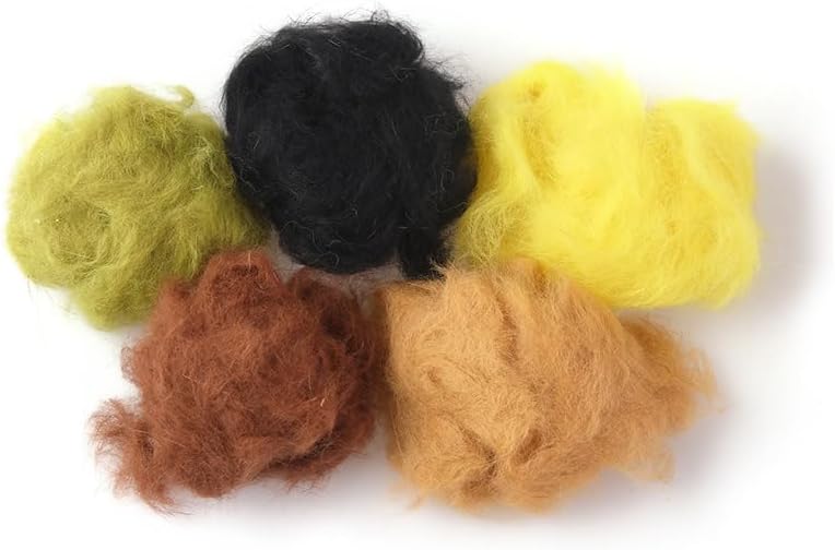 5-Piece 0.5g 5colorsBeaver Fur Dubbing for Fly Tying Ultra-Buoyant Soft & Waterproof Material Suitable for Small Nymphs Trout and Bass Fishing Lures