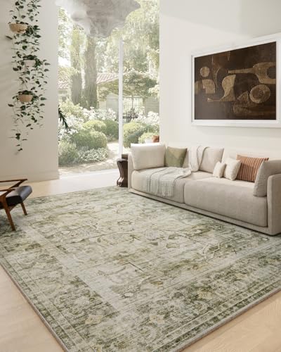 Washable Living Room Area Rugs: 6'x9' Bedroom Area Rug Boho Vintage Large Rugs Stain Resistant Non Slip Low Pile Faux Wool Soft Rug for Dining Room Bedside Kitchen Entryway Nursery Home Office