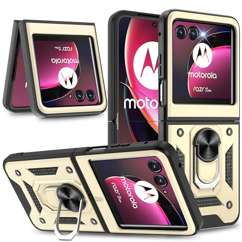 Coque Motorola Razr Plus 2023 chic avec anneau rotatif et finitions dorées