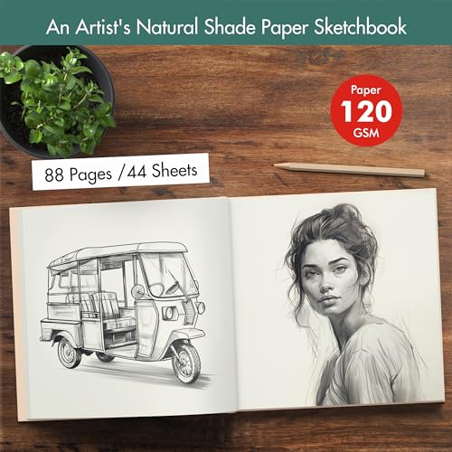Image of Zaslan Paper - Artist Sketchbook - Square - 120 GSM - Drawing Sketchbook - 88 Pages /44 Sheets - Hard Bound Drawing Book for Pencils Use - Size 21.5 x 21.5 cm (Boho Vase)
