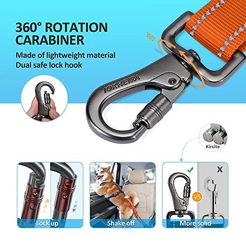 Image of Dog Seat Belt 3-in-1 Car Harness for Dogs Adjustable Safety Seatbelt for Car Nylon Reflective Bungee Fabric Dog Car Harness with Clip Hook Latch & Buckle, Swivel Zinc Alloy Carabiner (Orange)