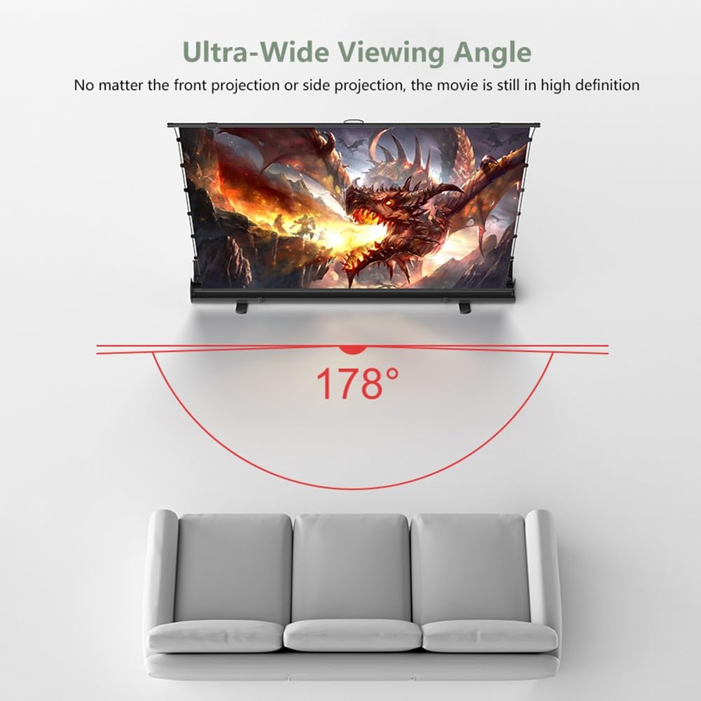 Telo Proiettore 4K HD da Pavimento, Schermo Cinematografico Portatile da 60 72 80 92 pollici con Supporto a Forbice per Esterni e Interni(60 Inch)