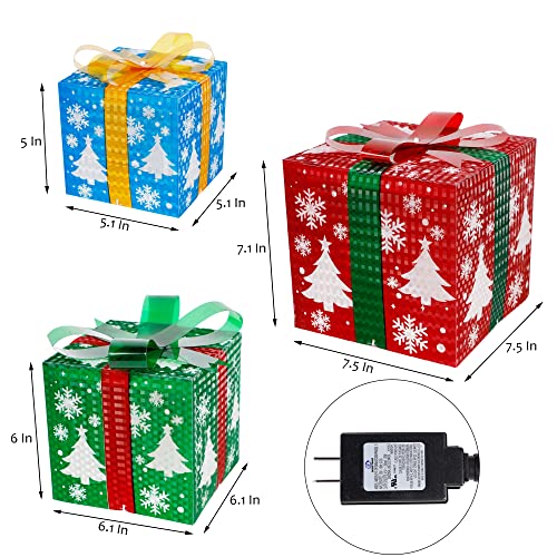 Guoou Set Of 3 Lighted Gift Boxes Christmas Decorations, 60 Led Lighted Snowflake Christmas Tree Present Boxes, Christmas Home Gift Box Decorations #TOP1