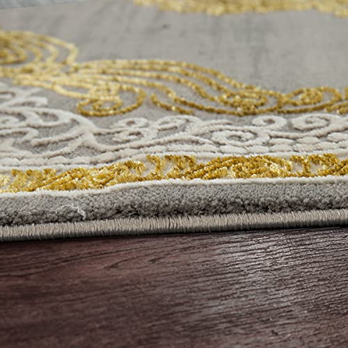 TT Home Orientteppich Moderner Barock Muster Mit 3D Optik Used Look Meliert In Gold Grau, Größe:200x290 cm – Bild 4