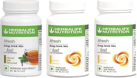 Herbalife Nutrition Afresh Energy Drink Mix (Tulsi, Lemon And Ginger) Flavored Energy Drink��(3x50 g, Tulsi, Lemon, Ginger...