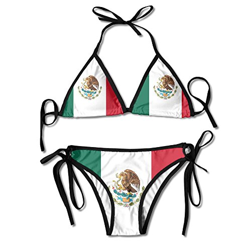 Flag of Mexico Sexy Boxing Bikini Women Halterneck Top and Set Swimsuits Beach Swimming, Black, One Size