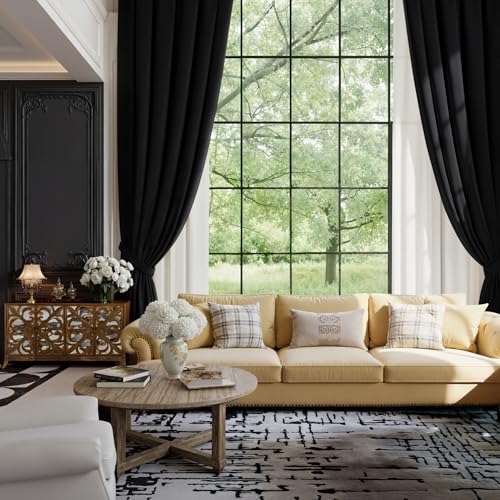 NICETOWN Black Velvet High Ceiling Drapes 228 inch Long (19