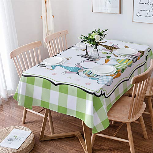 Yun Nist Easter Day Tablecloth,Bunny Gnome Washable Polyester Tablecover For Square/Round/Rectangle Table Cloth,Egg Green White Buffalo Grid Table Cover For Buffet Party 60×84In #TOP5