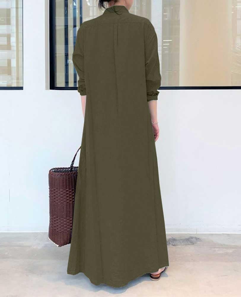 chouyatou Women's Basic Loose Fit Long Sleeve Button Up Maxi Shirt Dress with Pockets - Image 3