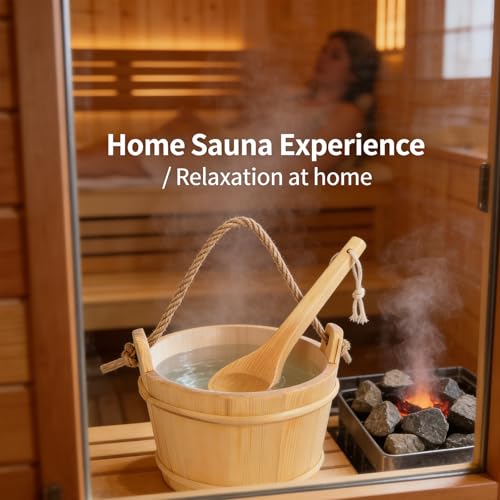 Mosiay Sauna Bucket and Ladle Set, 1 Gallon (4L) Natural Canadian Pine Wood Bucket with Handcrafted Ladle for Steam Room, Sauna, Spa - Thumbnail 2