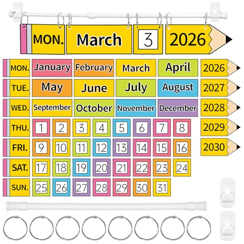 Calendrier à rabat multicolore doté d'une tige réglable et de 55 cartes de repère temporel