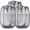TECHMILLY Collapsible Mesh Pop Up Laundry Hamper with Sturdy Handles and Side Pocket - Portable Foldable Clothes Baskets for Dorm, Bathroom & Travel Storage (Grey, 3 Packs)