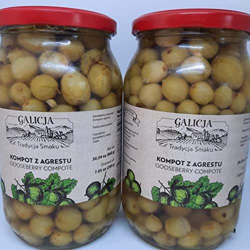 2 Pack Galicja Gooseberry Compote Glass Jar GMO Free 31.75 Oz / 900 gr from Poland