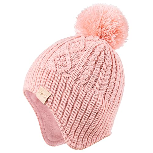 Baby Beanie Hat, Winter Warm Knit Cap and Scarf Set with Pom Pom for Girls, Toddler Winter Hat(0-36months) Pink