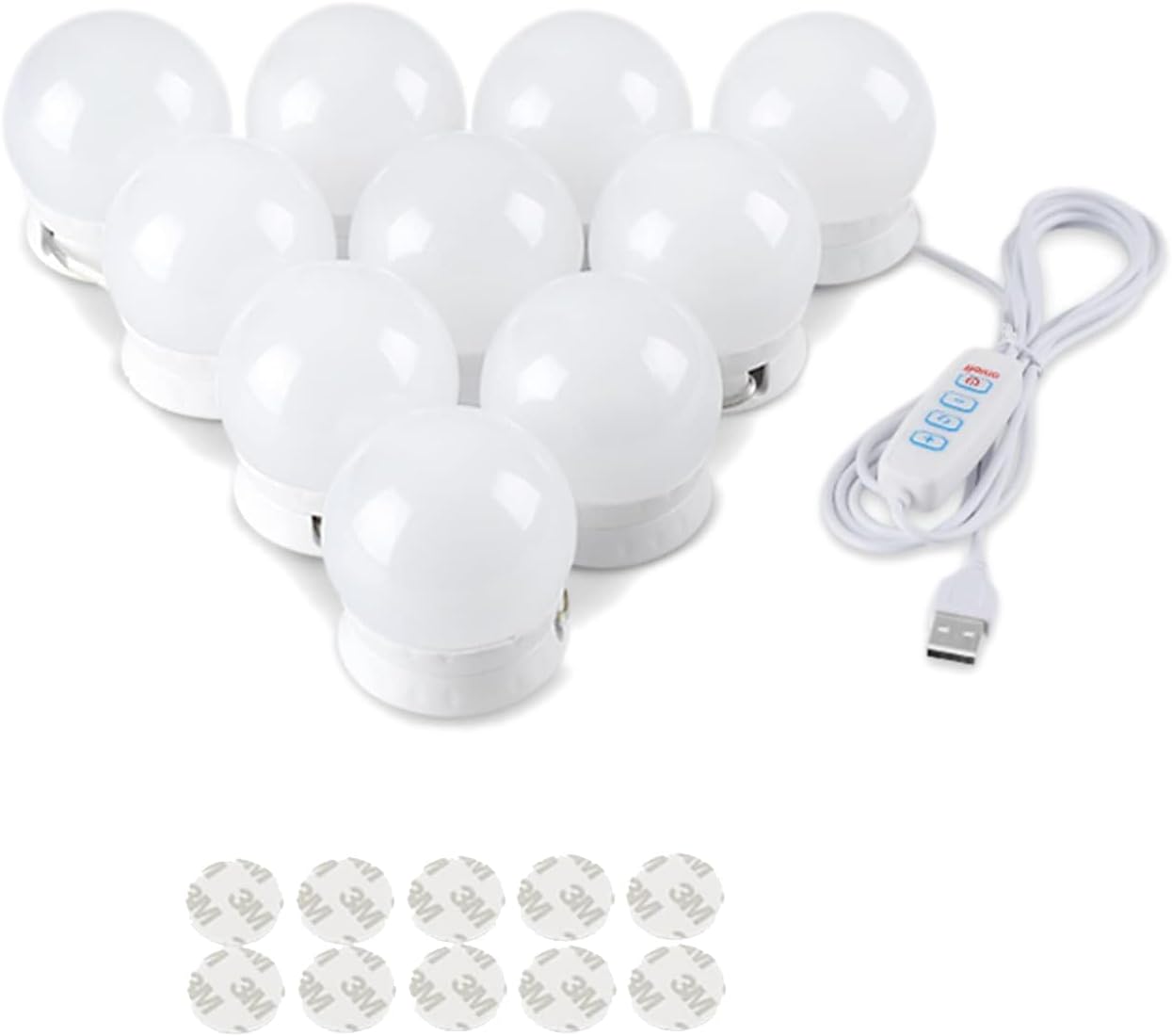 WELYOURS Vanity Mirror Lights, Dressing Table Mirror Lights ​USB Cable with 10 Dimmable Bulbs Led，Hollywood Mirror Lights, 3 Color Modes, 10 Brightness [Energy Class F]