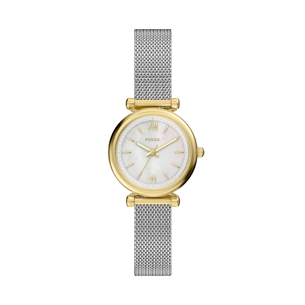 Fossil Carlie Watch for Women, Gold Tone Quartz Three Hand Movement with Stainless Steel Strap,Rich Gold