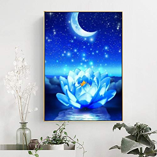 Diamond Painting Kits for Adults Starry Night Moon Light Lotus Flower 5D Full Drill Paint by Numbers Gem Art Craft DIY Home Decor,12x16 inches