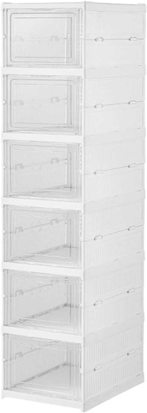 JUSHZ Narrow Shoe Rack Shoe Storage Stand Shelf Slim 6 Tier Boxes Stackable Clear Detachable Lightweight Stackable Waterproof Space Saving Transparent Door Foldable Plastic (Gray,26×35×105.5cm)