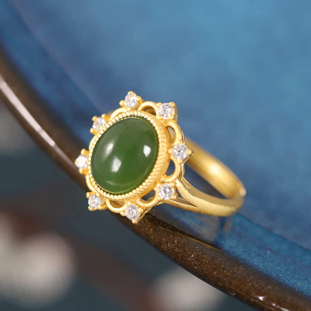 Silberringe Damen 925,925 Sterling Silber Vergoldete Micro-Set Zirkon Blumenform Ausschnitt Boho Oval Hetian Jaspis Ewigkeitsringe Vergoldete Trauringe Versprechen Ringe Für Mädchen Damen