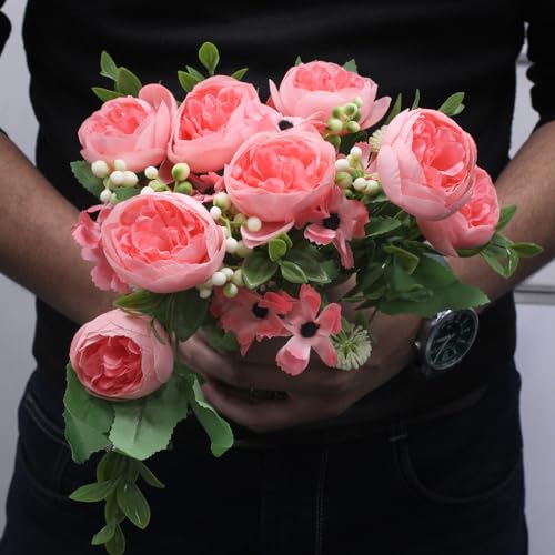 Image of TIED RIBBONS Set of 2 Artificial Rose Peony Flower Bunch Sticks for Decoration (Light Pink) Decorative Items for Home Table Decor Vase Craft Living Room Office Restaurant (Without Vase) - Polyester
