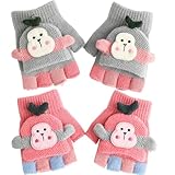 MOPQMKT Halbfingerhandschuhe für Kinder Halbfinger Fingerlos Strickhandschuhe mit Klappe Winter Kinderhandschuhe Warme Winterhandschuhe für Jungen und Mädchen