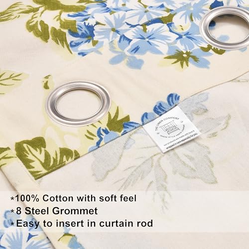 Image of THE LINEN COMPANY Cotton Duck Canvas Curtains 6 Feet Long, Printed Floral Curtains for Door & Window, 6ft Set of 2, Flower Heaven Blue