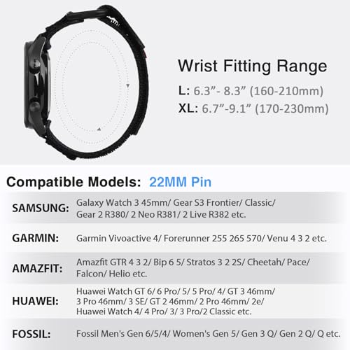 Image of Nereides Compatible with Samsung Galaxy Watch 3 45mm Band, Rugged Nylon Sports Strap with Woven Loop Design, 22mm Tough Replacement Band