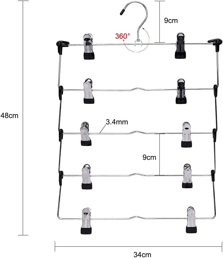 JSEIAJB 5 Layers Foldable Space Saving Skirt Hanger Clips Pants Rack Wardrobe Non-Slip Metal Hangers Clothes Organizer
