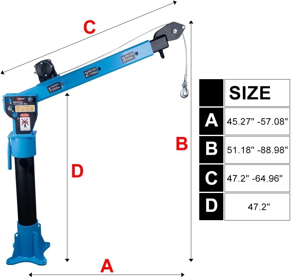 Pismire 1T/2200lb Folding Truck-Mounted Bed Crane - 5000lb 12V Electric Winch, 360° Swivel, Quick Removal Design, Painted Steel for Pickups，Blue
