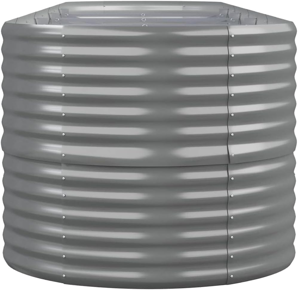 Large Oval Grey Powder-Coated Steel Raised Garden Bed 173 x 31 x 27 in, Rust-Resistant Planter Box for Outdoor Vegetables, Herbs & Flowers, Modern Raised Bed for Patio, Balcony & Yard