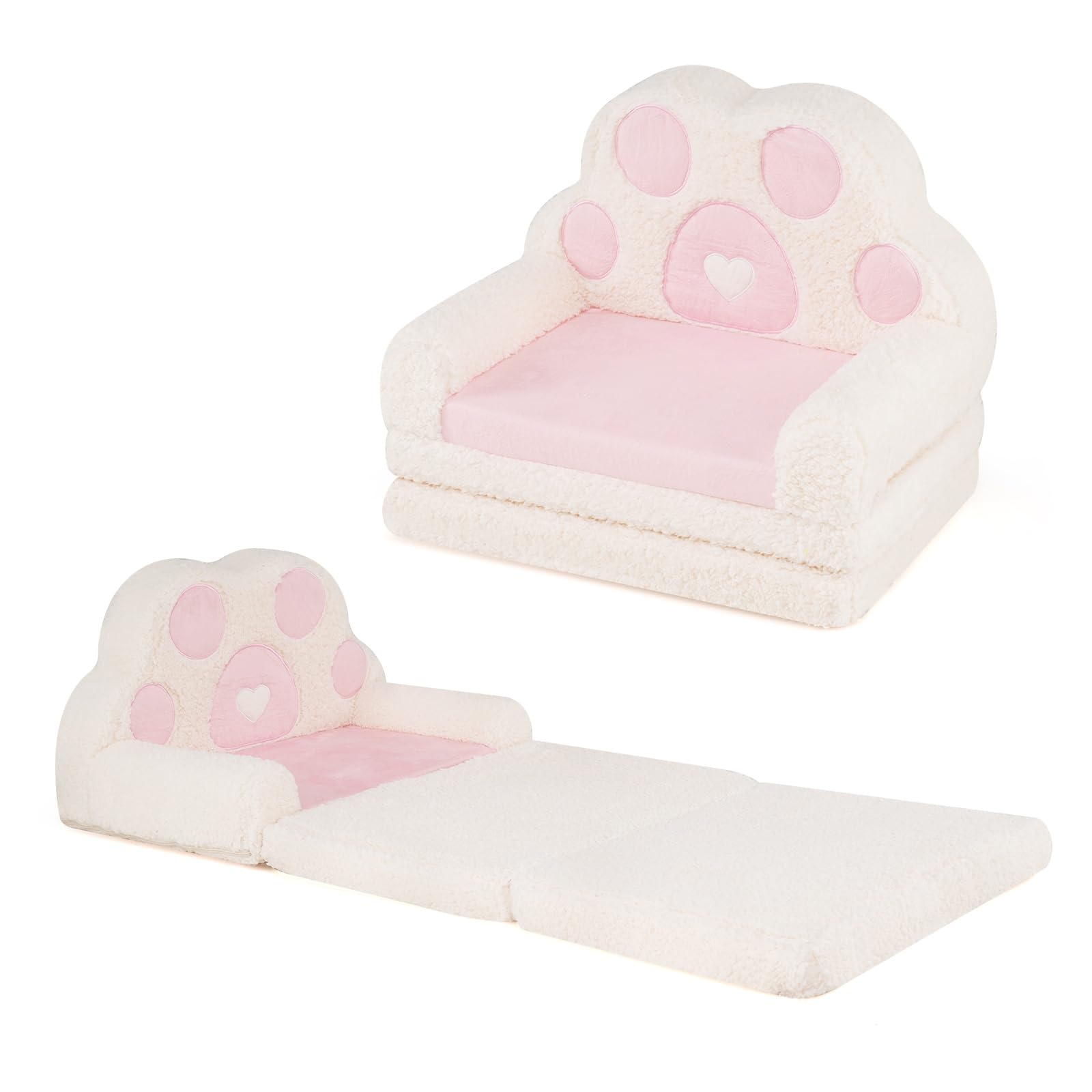 LIFEZEAL Canapé Enfant, 2-en-1 Fauteuil Soft Pliante (Rose)