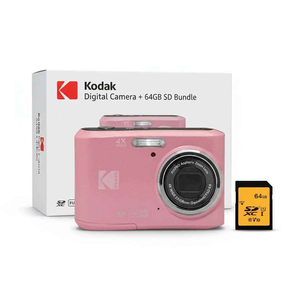 Kodak PIXPRO FZ45 Friendly Zoom 16MP 1080p Full HD Digital Camera (Pastel Pink) Bundle with Memory Card (2 Items)