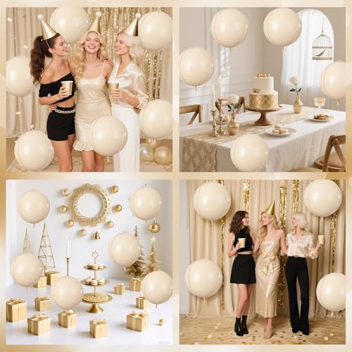 Image of 9 Pcs Cream Round Foil Balloons,22 Inch Beige Round Balloons
