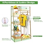 COOGOU Bamboo Wood Garment Rack Clothing Rack with 5 Tiers Storage Shelf Corner Clothes Hanging Rack for Coat Jacket… - Image 3