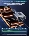 6 in 1 Cigarette Lighter Adapter with PD45W Charging, AKAARI 145W Car Charger Adapter, 24V/ 12V Cigarette Lighter Splitter with 1 USB-C, 2 USB-A Charger and Super Fast PD45W Charging, Voltage Display