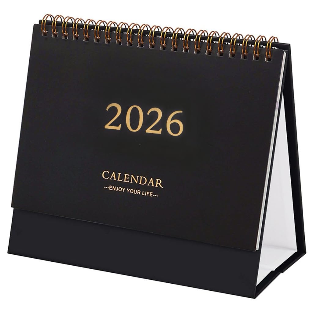 Desk Calendar,2025-2026 Desk Calendar 6.29x7.48Inch Standing Flip Desktop Calendar Minimalist Fresh-Style for School Office Home (Black)