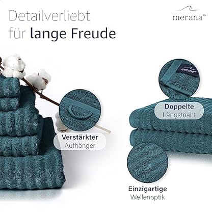Merana OSLO Handtuch Set | schnelltrocknend, weich & fusselfrei | Frottier Luxus Qualität | 100% Baumwolle Frotte | OEKO-TEX | 590 GSM | Petrolgrün (8er Sparset | 4 Gästetuch, 2 Handtuch, 2 Duschtuch) – Bild 4