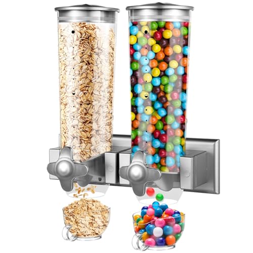 byepica Dispensador de cereales de pared de doble cabezal, gran capacidad de 3 litros para alimentos secos, ideal para granos de café, nueces, aperitivos y más