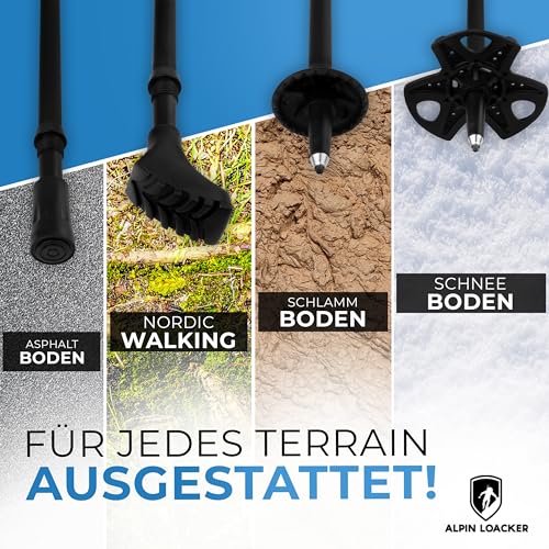 Foto von ALPIN LOACKER Teleskop Wanderstöcke Aluminium mit Korkgriff I Leichte Nordic Walking Stöcke Damen und Herren für Skifahren und Wandern I Trekkingstöcke für Bergsport, rot