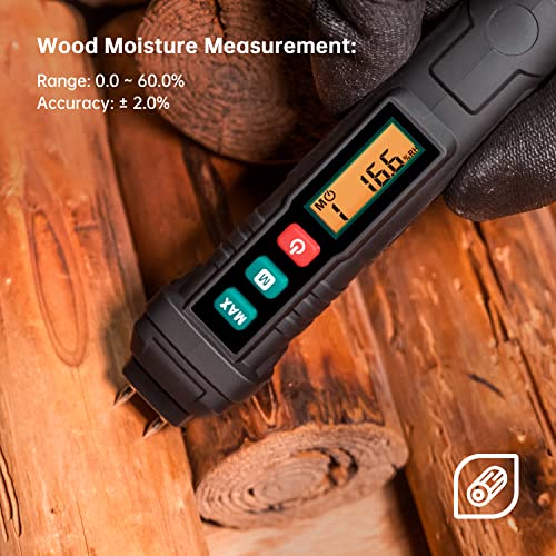 Erickhill Wood Moisture Meter With 3-Color Backlight, Pen-Type Digital Moisture Detector, Pin-Type Water Leak Detector Mold Detector For Wood, Firewood, Brick, Drywall, Paper, Floor, Plaster #TOP3