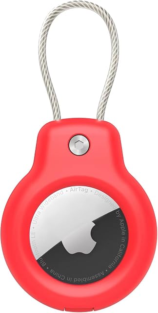 SPGUARD Kompatibel mit Apple AirTag Anhänger Secure Halter mit Kabel, Air Tag Lock Case Schlüsselanhänger Schlüsselring Hülle Gepäckanhänger für Schlüssel, Gepäck & mehr (Rot)