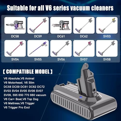 Image of Bonacell Upgraded Replacement for Dyson V6 Battery 7000mAh V6 Battery 21.6V Compatible with Dyson DC58 DC59 DC61 DC62 DC72 DC74 SV03 SV04 SV05 SV06 SV07 SV09 Series Cordless Vacuum Cleaner