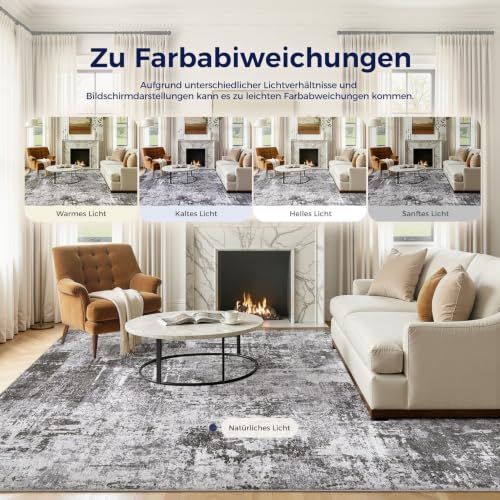 DMOYEST Teppich Wohnzimmer 200x300cm Schwarzgrau Modern Abstrakt Waschbar – Ansicht 5