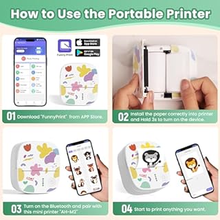 XenGro Mini Sticker Printer AHM2, Mini Thermal Printer with 3 Rolls Paper, Portable Bluetooth Inkless Printpods, Pocket Label Maker Suitable for Creative Kids DIY, Diaries, Photos, Study Notes -White