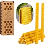 Beeswax Candle Set Taper FLAPINKO Handmade, 12 pcs Slighlty Narrow | 100% Pure, Organic,Natural, Cotton Wick|Honeycomb Texture | Real Bees Wax Candles Gift Set with Wooden Box|Premium,Dinner,Bistro